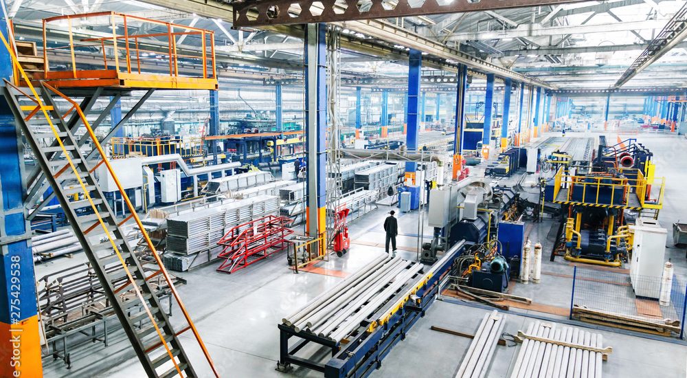 Factory constructions, industry technology, manufacturing iterior, production line