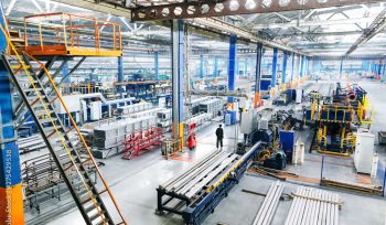 Factory constructions, industry technology, manufacturing iterior, production line